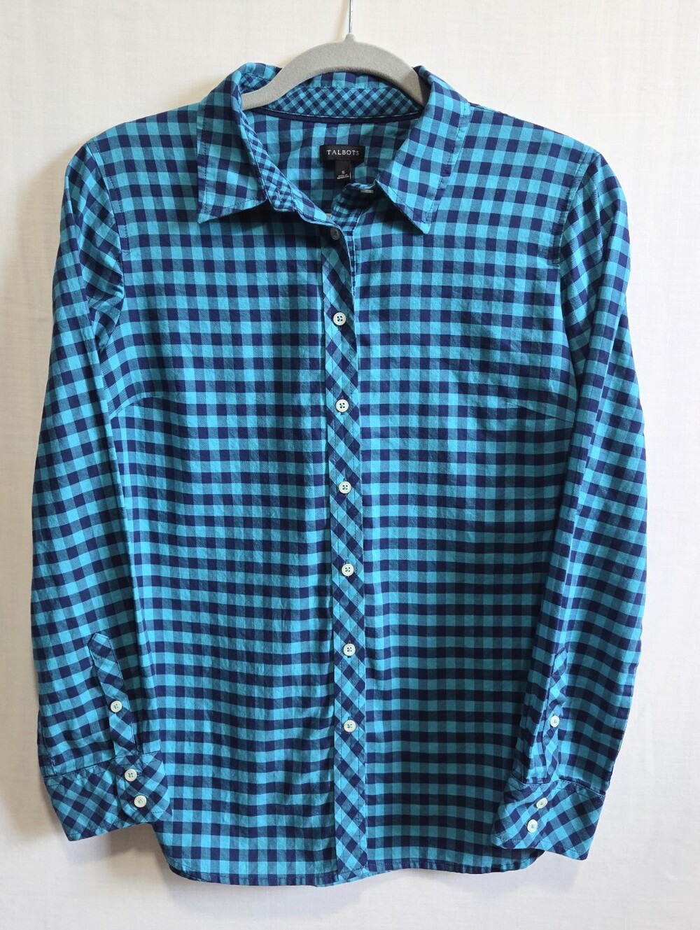 Talbots Blue Gingham Button Up Long Sleeve S